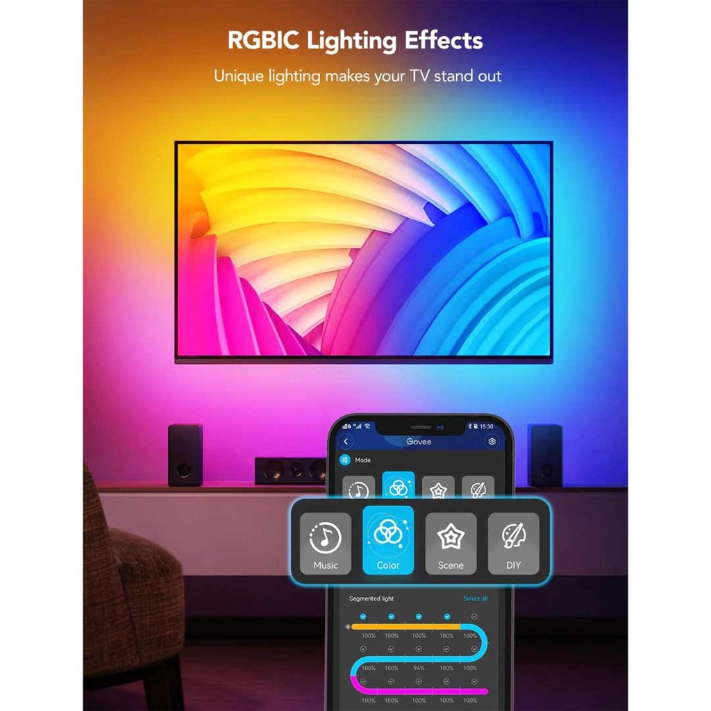 Govee RGBIC Neon TV Backlight, Suitable For 45 to 55 Inch (Four Sides), 65 to 75 Inch (Three Sides)