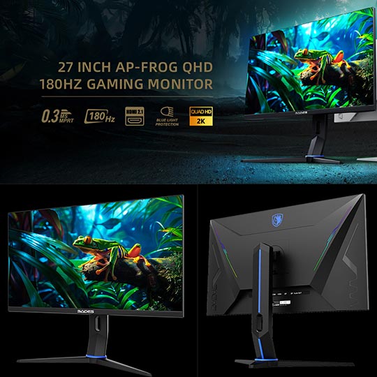 Sades Gaming Monitor AP-FROG 27"/QHD/2560x1440/HDMI2.1/180Hz Refresh Rate/0.3ms Response Time- Black