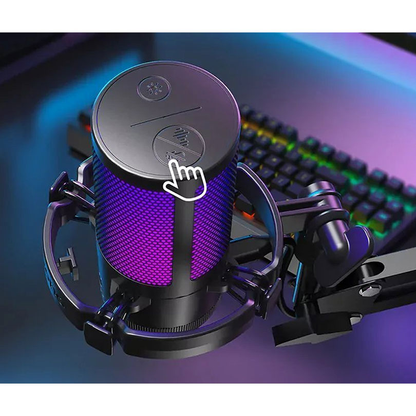 Maonocaster Gaming USB Microphone With Boom Arm for Streaming Black