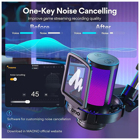 Maonocaster Gaming USB Microphone With Boom Arm for Streaming Black