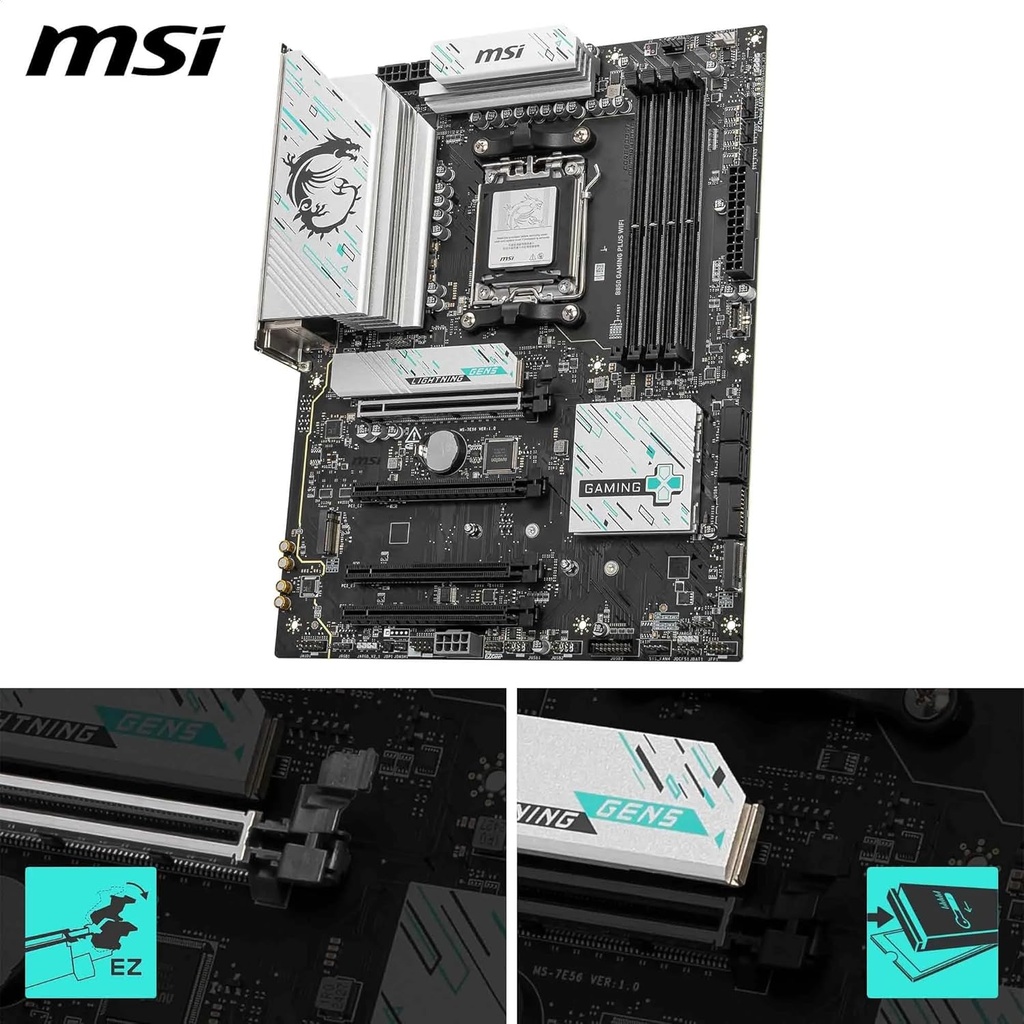 MSI B850 Gaming Plus Wifi, Ai PC, PCIe 5.0 Ready DDR5 AMD Ryzen Gaming MotherBoard