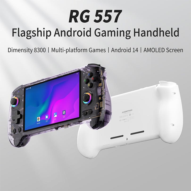 Anbernic Hand Held Console RG557 5.48"/12GB Ram/256GB Storage Android System Transparent Purple