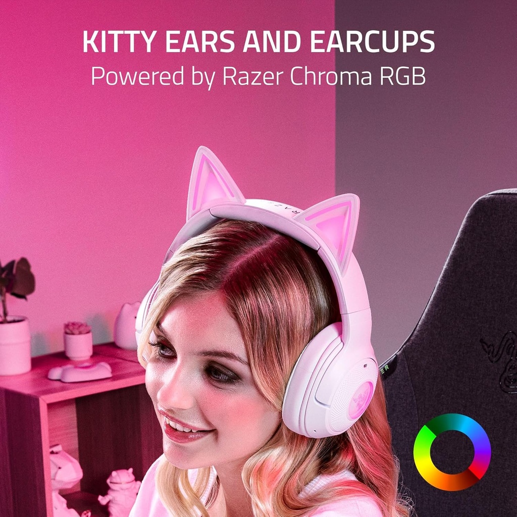 Razer Kraken Kitty V2 BT Wireless Gaming Headset With Kitty Ears White