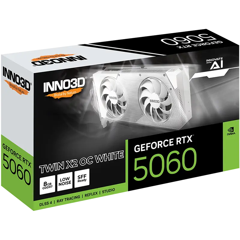 Nvidia INNO3D Twin X2 OC GeForce RTX 5060 8GB GDDR7 Graphics Card - White 3.webp