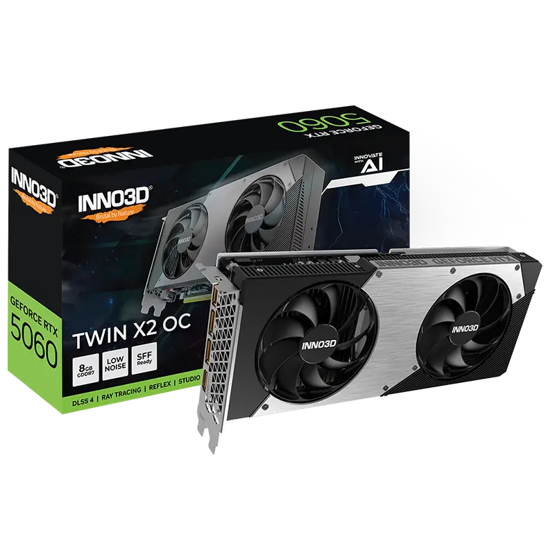 Nvidia INNO3D Twin X2 OC GeForce RTX 5060 8GB GDDR7 Graphics Card - Black 3.webp