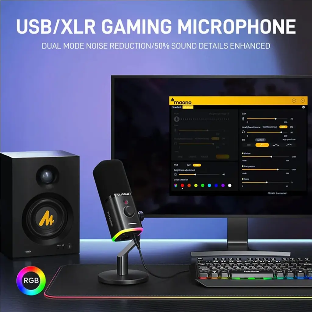 Maonocaster PD100X USB-XLR Dynamic Gaming RGB Microphone – Black (5).webp