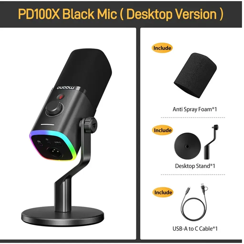 Maonocaster PD100X USB-XLR Dynamic Gaming RGB Microphone – Black.webp