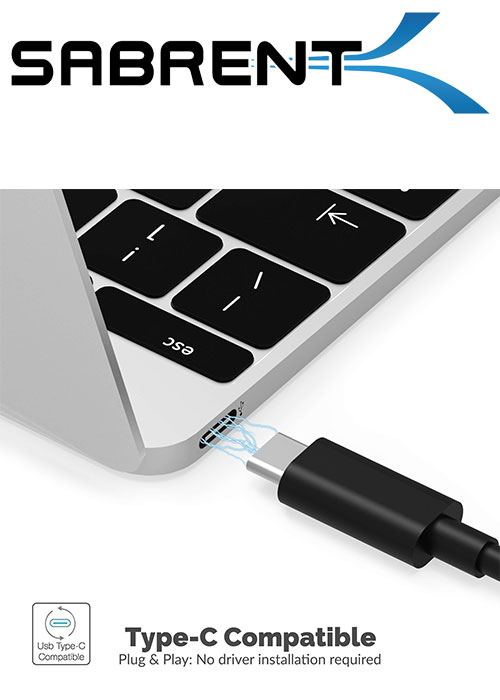 Sabrent Black Aluminum Type-C to 2- Port USB 3.0 and HDMI Adapter