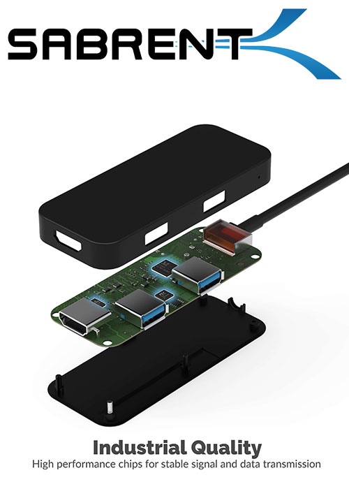 Sabrent Black Aluminum Type-C to 2- Port USB 3.0 and HDMI Adapter