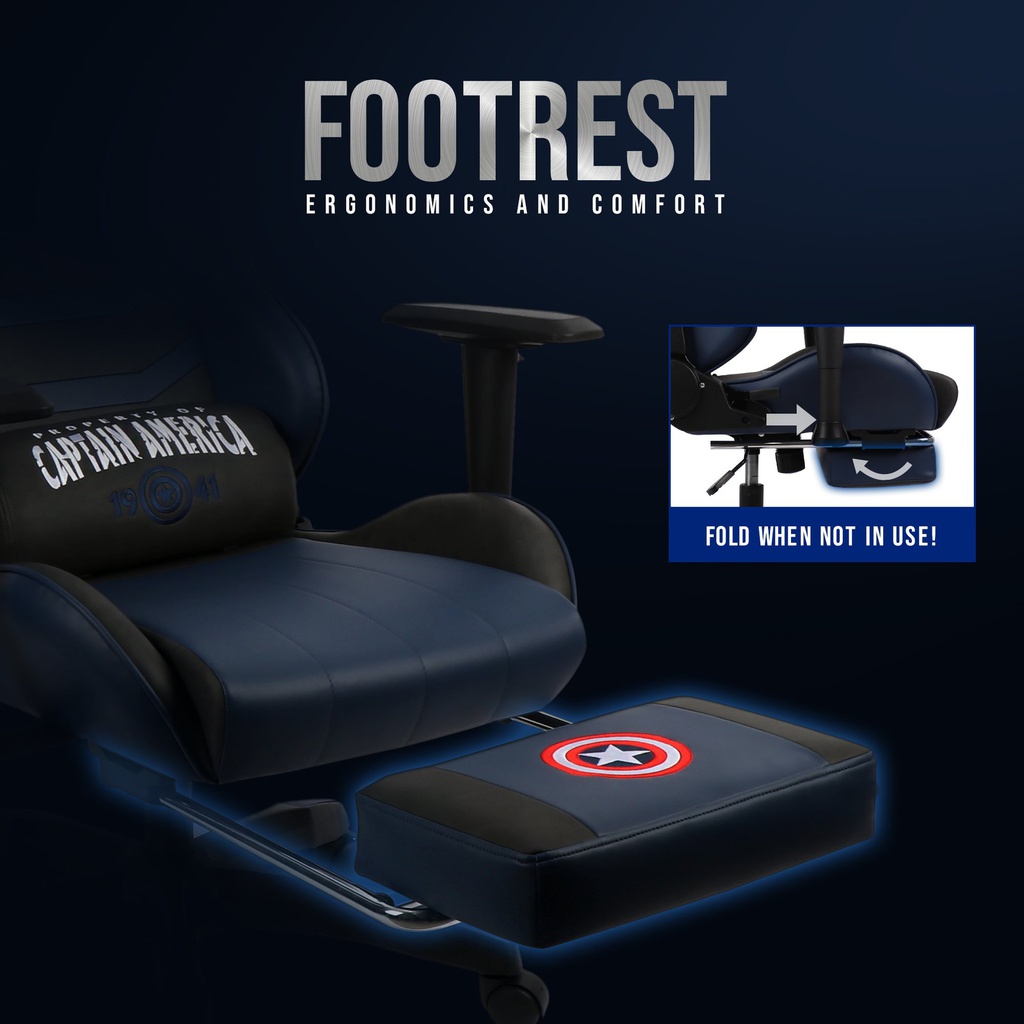 ARCR - Marvel Avengers Gaming Chair With Racing Chairs Footrest  - Captain America
