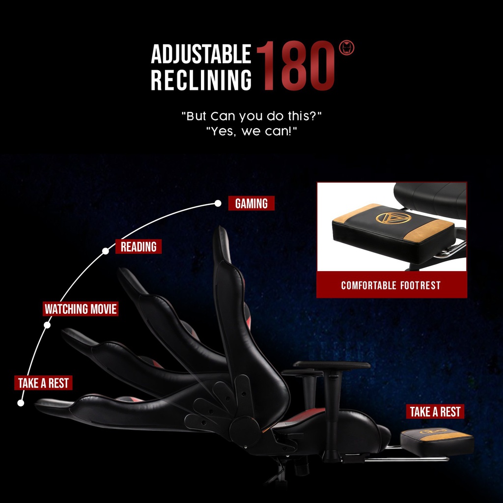 ARCR - Marvel Avengers Gaming Chair With Racing Chairs Footrest - Iron Man