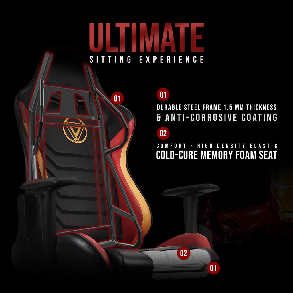 ARCR - Marvel Avengers Gaming Chair With Racing Chairs Footrest - Iron Man