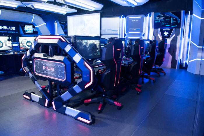 E-Blue 5V5 e-station gaming desk with RGB guard bar