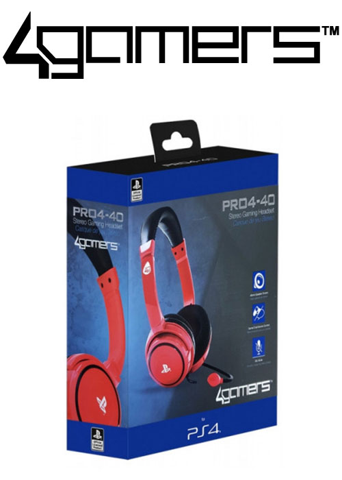 4Gamers PS4 PRO4-40 Wired Stereo Gaming Headset - Red