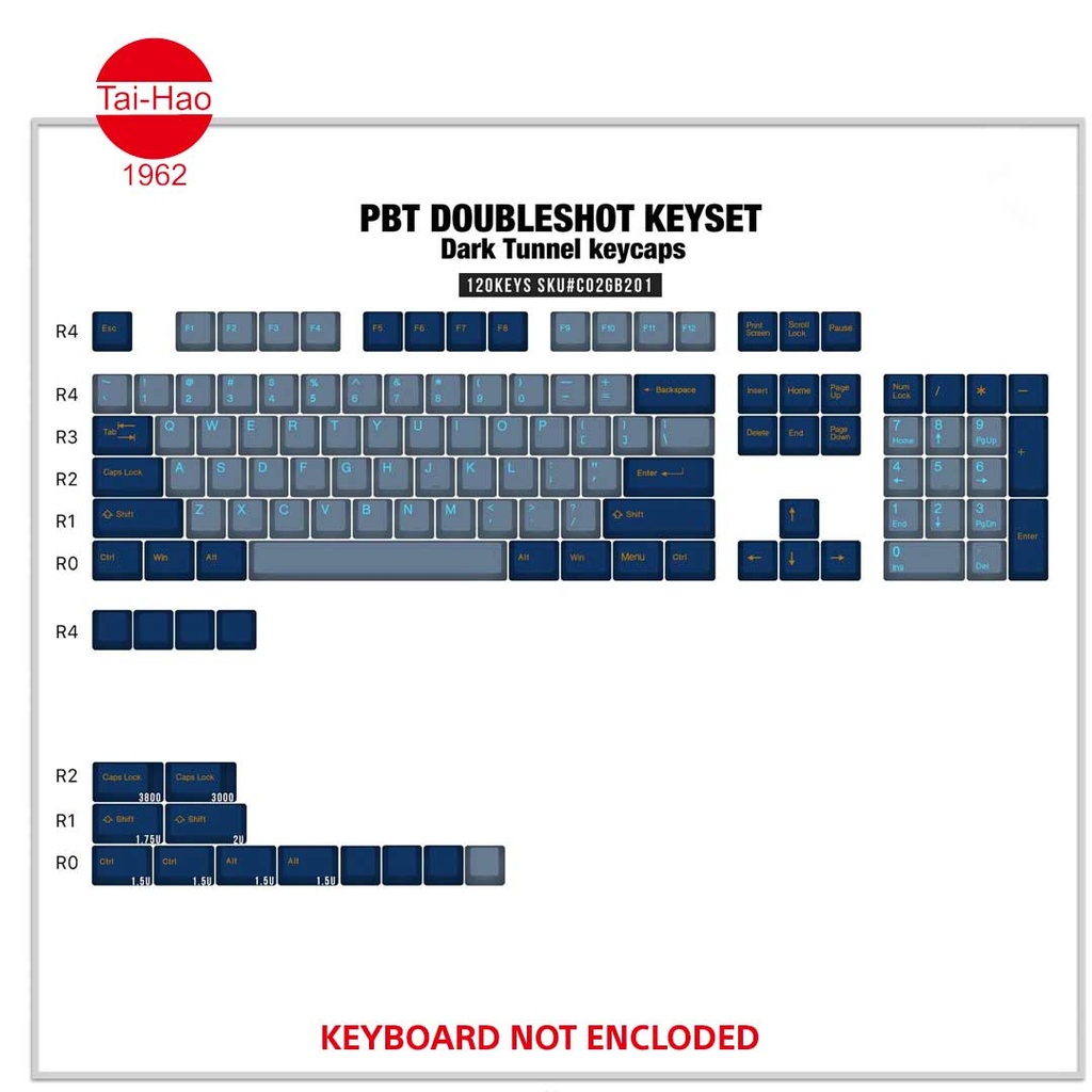 Tai-Hao 120-Keys PBT Double Shot -Keycap Set -Dark Tunnel