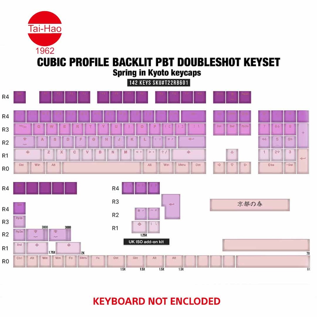 Tai-Hao 142-Keys PBT Double Shot Backlit Cubic-Keycap Set - Spring in Kyoto