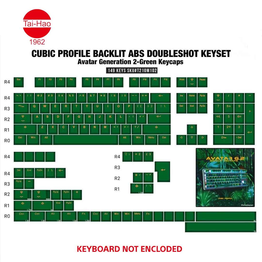 Tai-Hao 149-Keys ABS Double Shot Backlit Cubic-Keycap Set - Avatar Generation II - Green