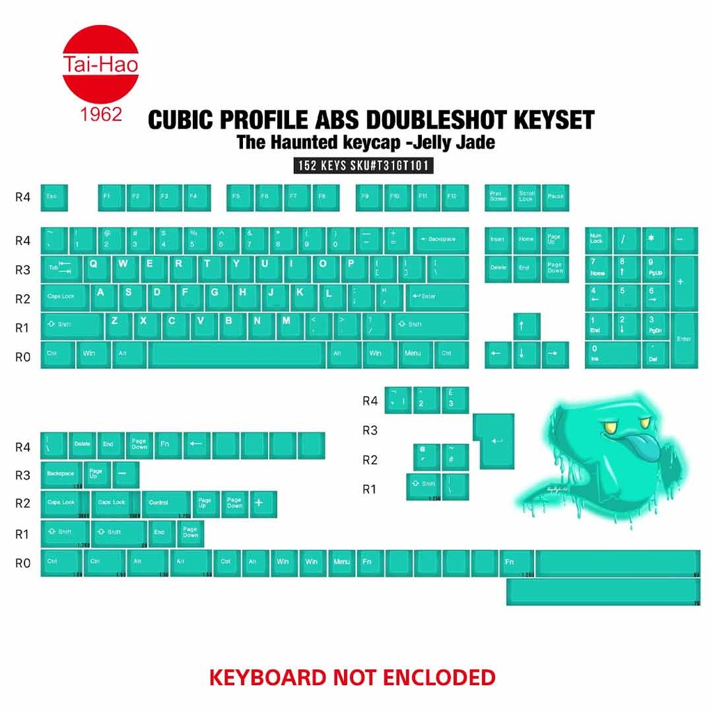 Tai-Hao 152-Keys ABS Double Shot Backlit Cubic-Keycap Set - Translucent The Haunted keycap - Jelly Jade