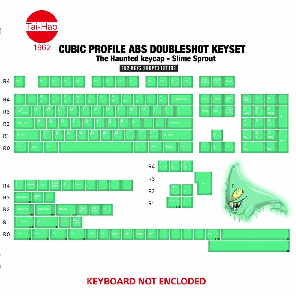 Tai-Hao 152-Keys ABS Double Shot Backlit Cubic-Keycap Set - Translucent The Haunted keycap - Slime Sprout