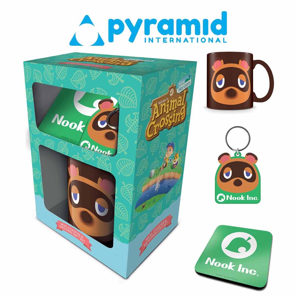 Pyramid- Animal Crossing Tom Nook- Mug Coaster & Keychain Gift Set of 3