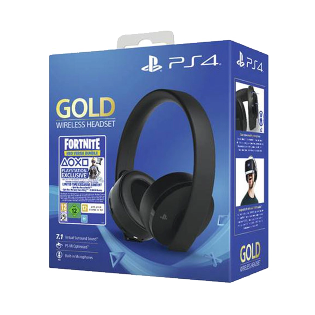 SONY PS4 Headset Gold Wireless Stereo 2.0 Black V2 + Fortnite Neo Versa BUNDLE