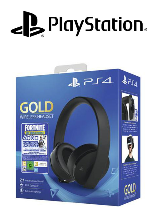 SONY PS4 Headset Gold Wireless Stereo 2.0 Black V2 + Fortnite Neo Versa BUNDLE