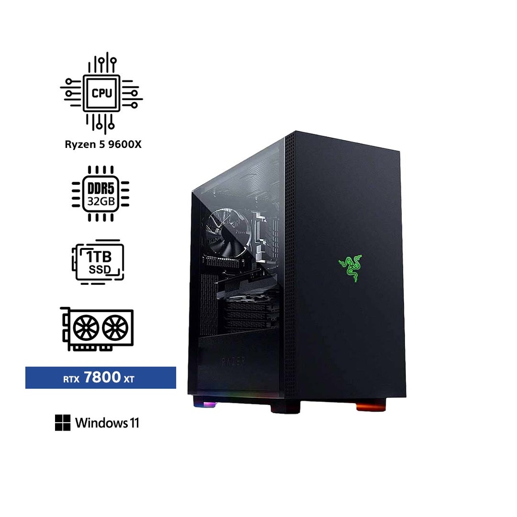 LEGEND LE2-Gaming PC-Ryzen 5 9600X/32GB DDR5/1TB SSD M.2/RX 7800XT/WIN 11