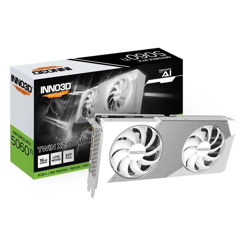 Nvidia INNO3D Twin X2 OC GeForce RTX 5060 Ti 16GB GDDR7 Graphics Card - White