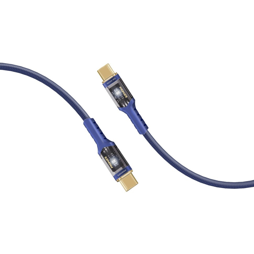 Promate 100W Ultra-Fast USB-C Cable With Transparent Shells