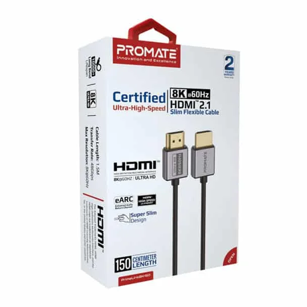 Promate Certified Ultra-High-Speed 8K 1.5M HDMI 2.1 Cable