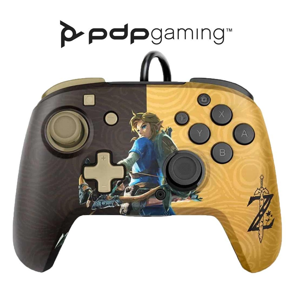 PDP Nintendo Switch Faceoff Deluxe + Audio Wired Controller Zelda Breath Of The Wild Negro/Oro