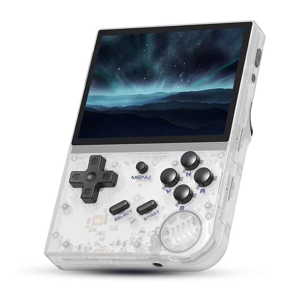 ANBERNIC Handheld Game Console Linux System 3.5 Inch HDMI output 64GB (Transparent White)