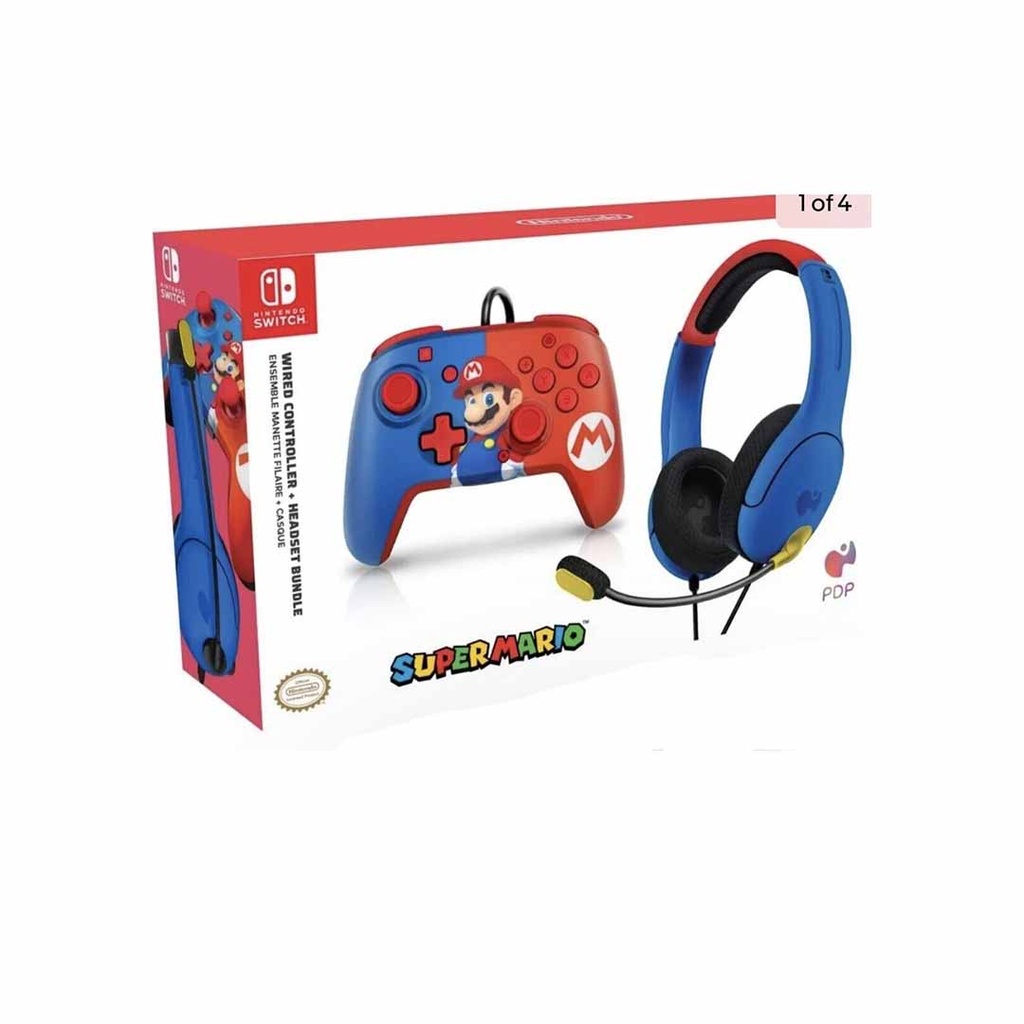 PDP AIRLITE MARIO DASH-WIRED HEADSET AND REMATCH WIRED CONTROLLER BUNDLE-NS-LITE & OLED