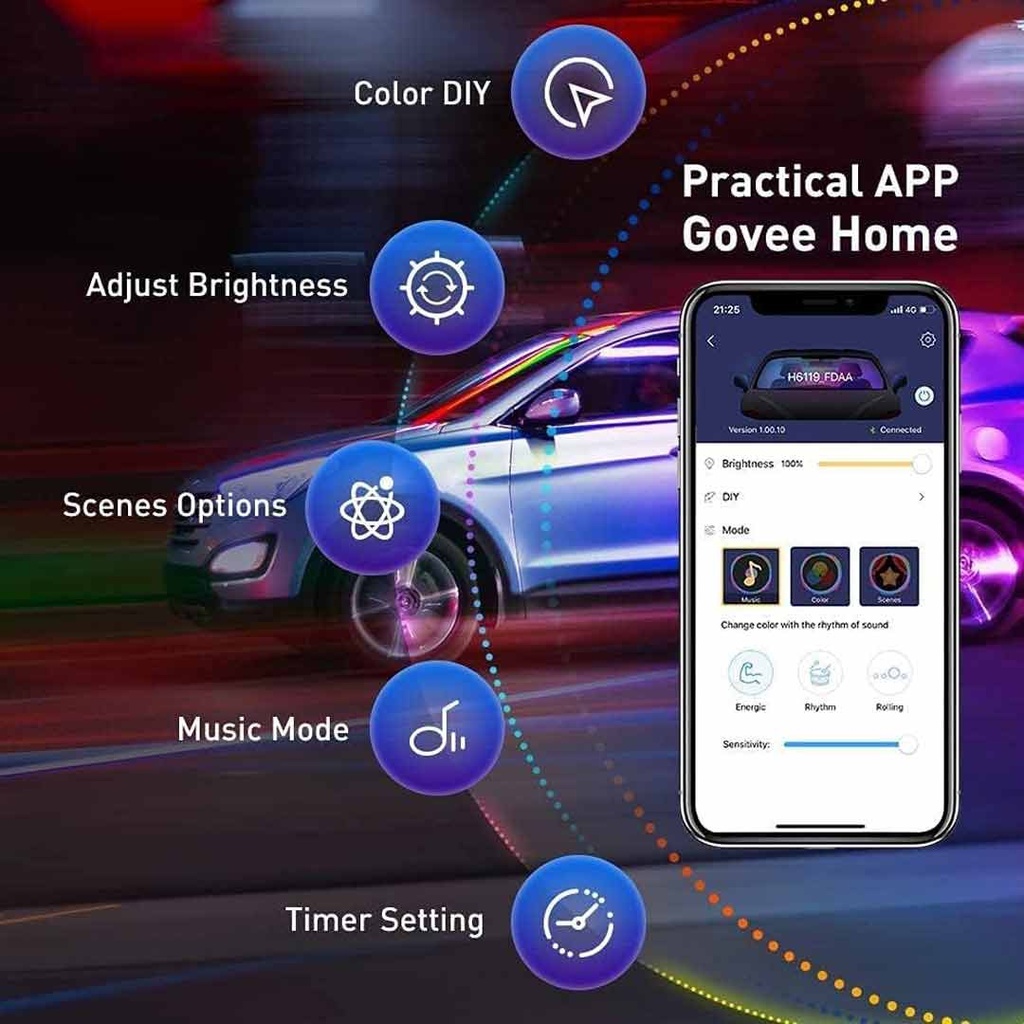 Govee RGBIC Interior Car Lights (Without Remote Control)