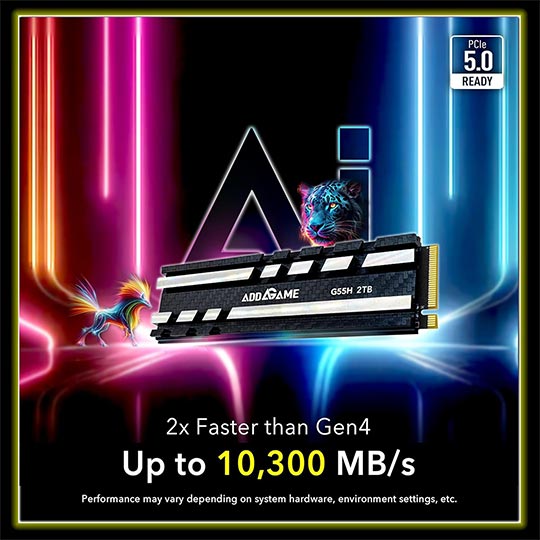Addlink SSD 2TB M.2 2280 PCIe GEN5X4 NVMe Up to R:10300 ,W:9000 With Heatsink For PS5