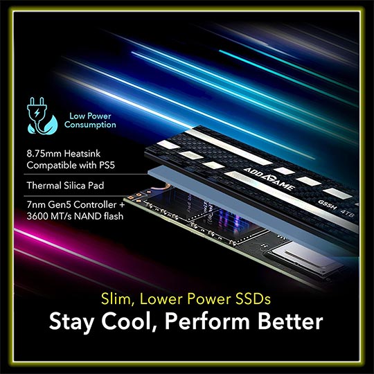 Addlink SSD 2TB M.2 2280 PCIe GEN5X4 NVMe Up to R:10300 ,W:9000 With Heatsink For PS5