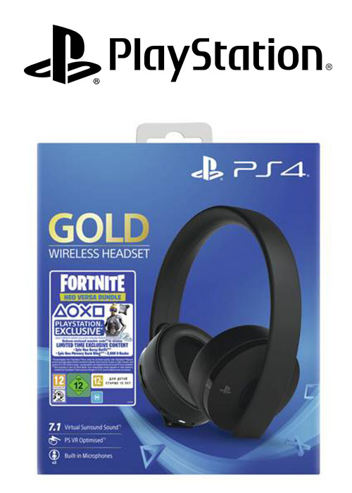 PS4 Headset Gold Wireless Stereo 2.0 Black V2 + Fortnite Neo Versa BUNDLE