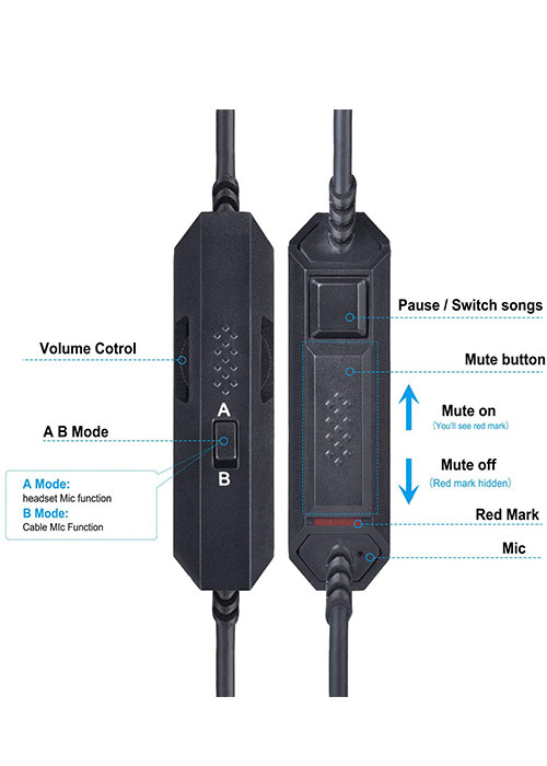 Headset Aux Volume Control Cable