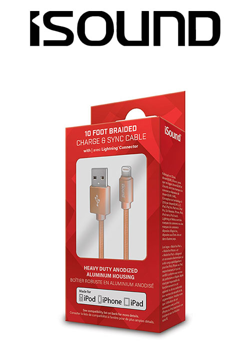 ISOUND 10FT BRAIDED LIGHTNING CABLE - GOLD