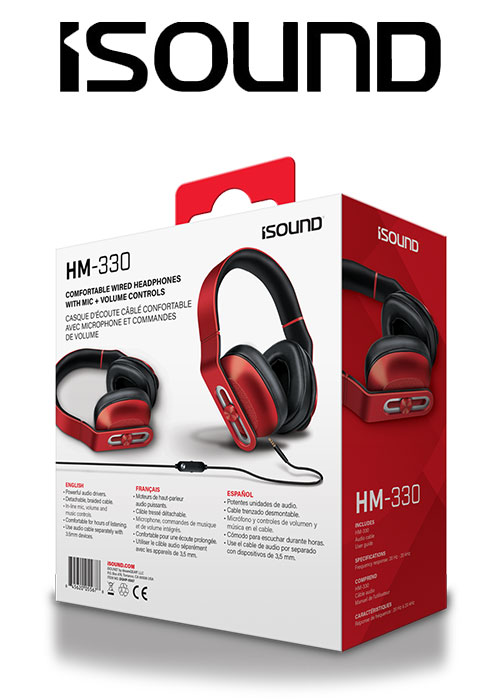 ISOUND HM-330 WIRED HEADPHONES - RED