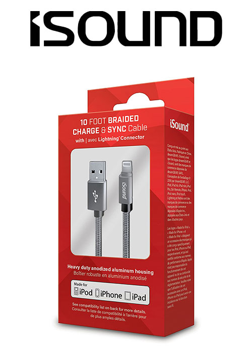 ISOUND 10FT BRAIDED LIGHTNING CABLE - SILVER