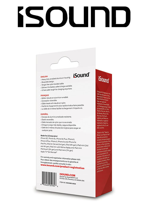 ISOUND 10FT BRAIDED LIGHTNING CABLE - SILVER