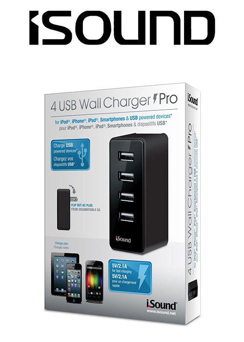 ISOUND 4 USB WALL CHARGER PRO - BLACK
