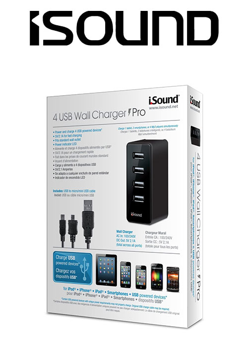 ISOUND 4 USB WALL CHARGER PRO - BLACK