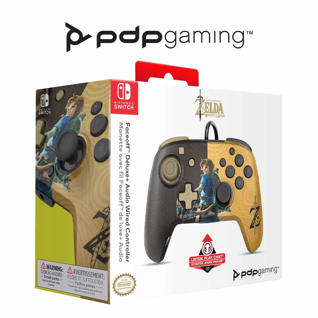 PDP NS Faceoff Deluxe + Audio Wired Controller Zelda Breath Of The Wild Negro/Oro
