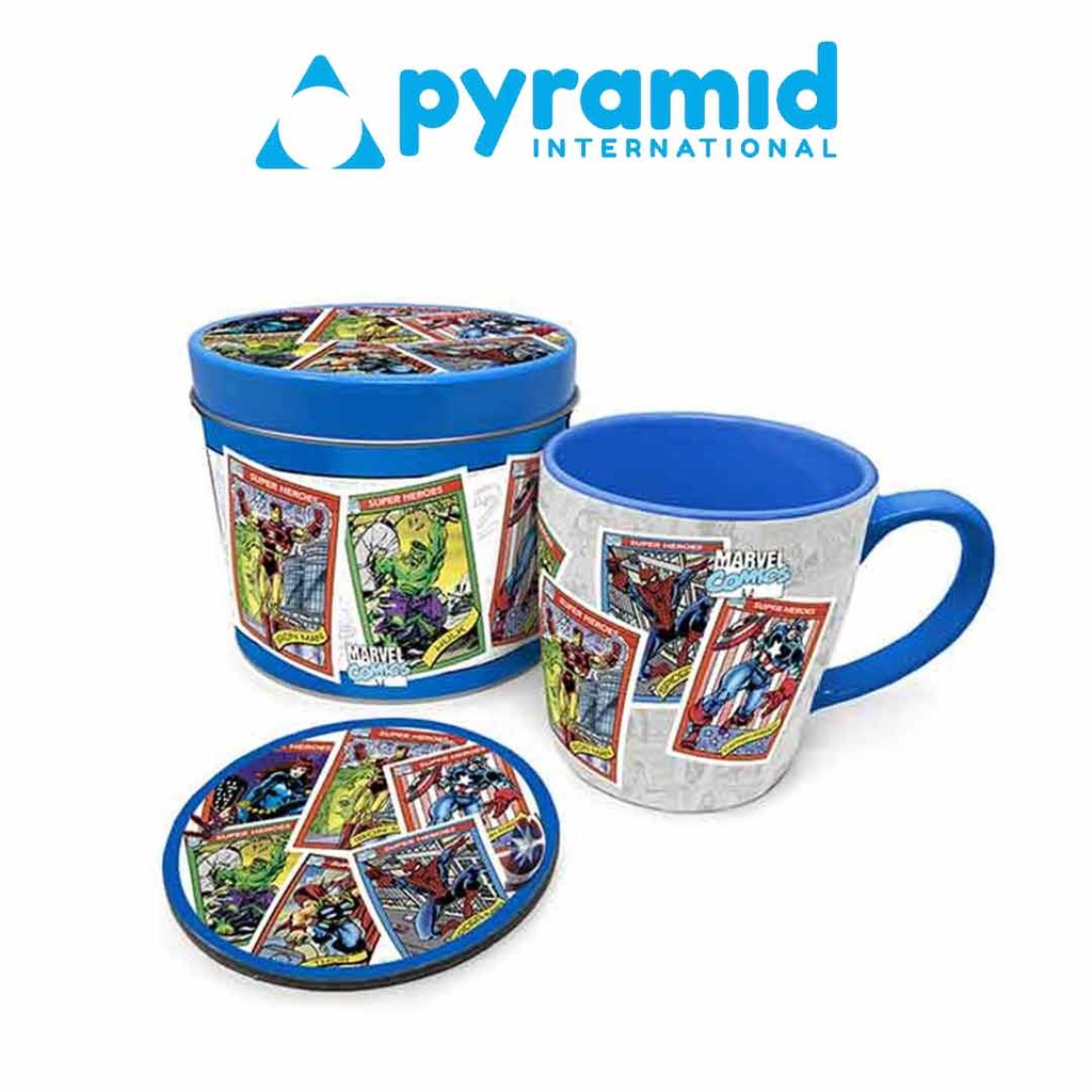 Pyramid - Marvel Retro Collectors Cards-Mug Coster & Tin Box Gift Set of 3