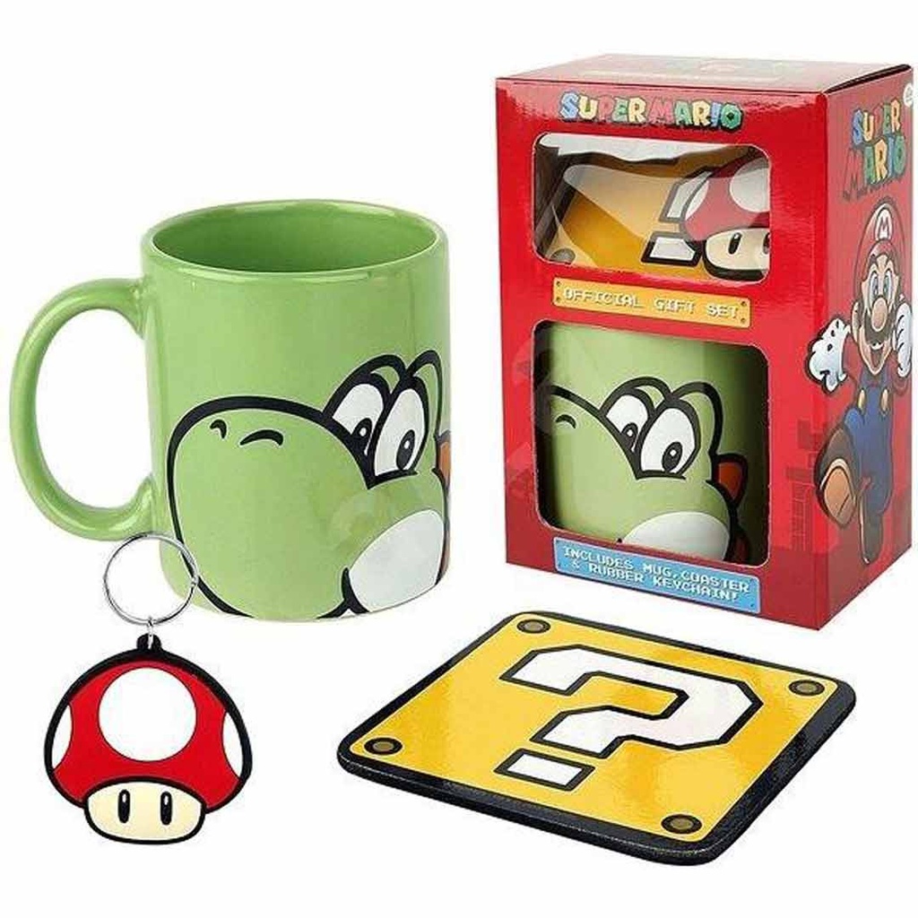 Pyramid- Super Mario Yoshi Mug Coaster and Keychain Gift Set of 3