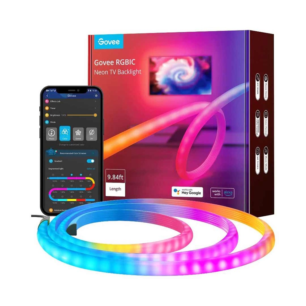 Govee RGBIC Neon TV Backlight, Suitable For 45 to 55 Inch (Four Sides), 65 to 75 Inch (Three Sides)