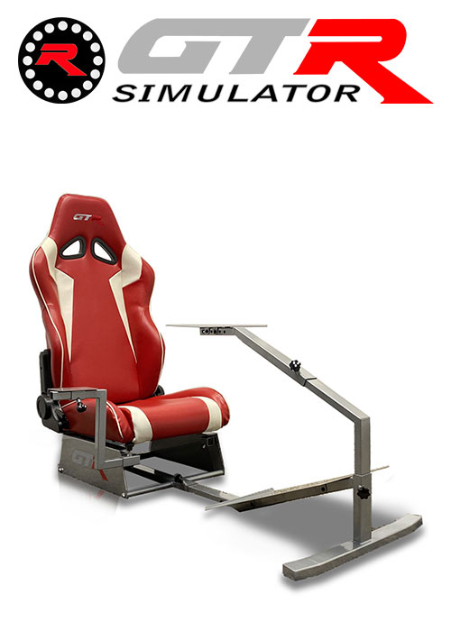 GTR Simulator Touring Model Simulator with Silver Frame and Adjustable Leatherette Racing Seat - Red/White