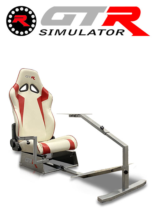 GTR Simulator Touring Model Simulator with Silver Frame and Adjustable Leatherette Racing Seat - White/Red